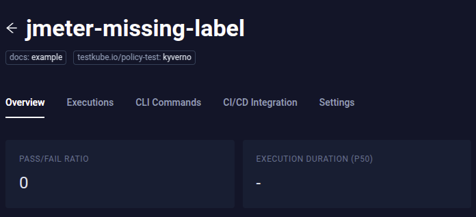 Test Workflow in Testkube Dashboard shows label added